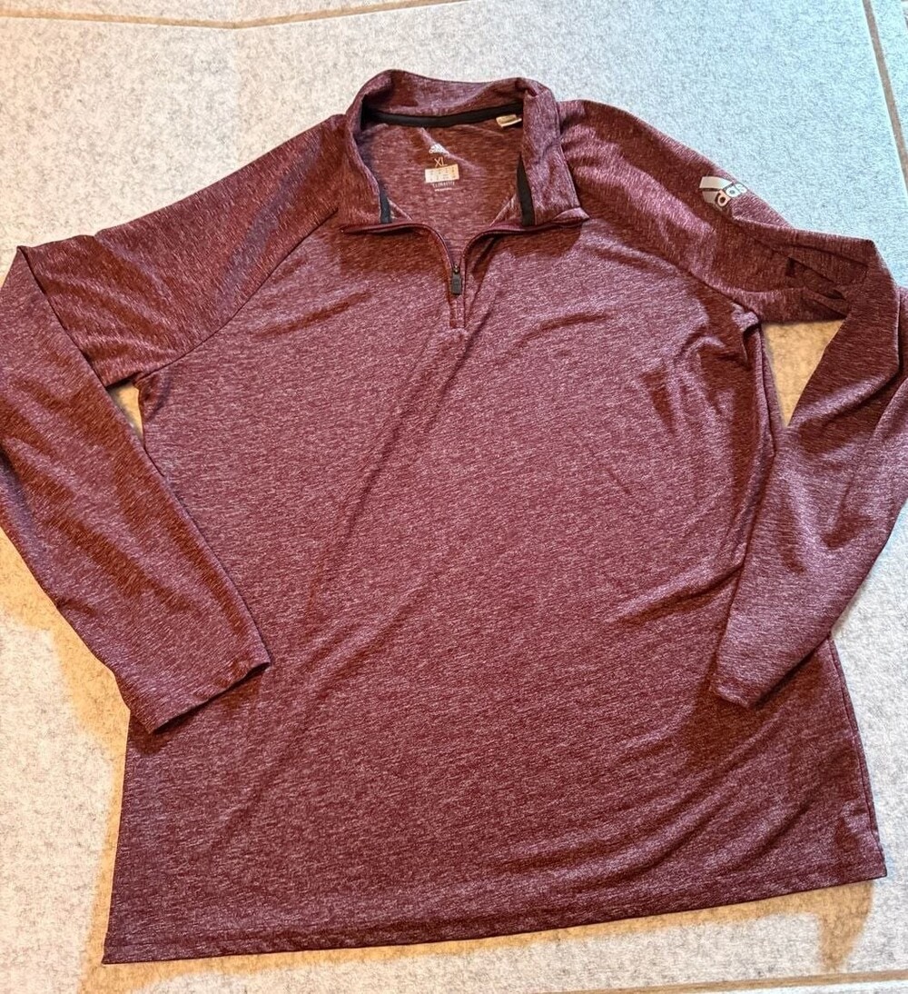 Adidas Climalite Women's Long Sleeve Quarter-Zip Pullover Burgundy Heather Size